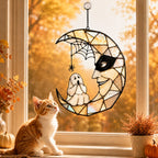Masquerade Moon Face with Little Ghost Holographic Acrylic Suncatcher