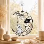 Masquerade Moon Face with Little Ghost Holographic Acrylic Suncatcher