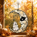 Masquerade Moon Face with Little Ghost Holographic Acrylic Suncatcher