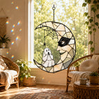 Masquerade Moon Face with Little Ghost Holographic Acrylic Suncatcher