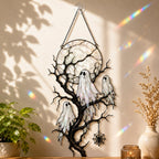 Full Moon & Floating Ghost Tree Holographic Acrylic Suncatcher