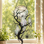Full Moon & Floating Ghost Tree Holographic Acrylic Suncatcher
