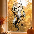 Full Moon & Floating Ghost Tree Holographic Acrylic Suncatcher