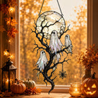 Full Moon & Floating Ghost Tree Holographic Acrylic Suncatcher