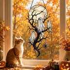 Full Moon & Floating Ghost Tree Holographic Acrylic Suncatcher