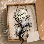 Full Moon & Floating Ghost Tree Holographic Acrylic Suncatcher