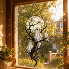 Full Moon & Floating Ghost Tree Holographic Acrylic Suncatcher