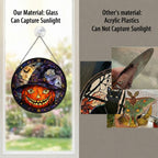 Grinning Jack-o'-Lantern in a Witch Hat Stained Glass Suncatcher