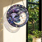 Crescent Moon Face in a Witch Hat Stained Glass Suncatcher