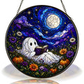 Ghost Reading Under a Starry Night Sky Stained Glass Suncatcher