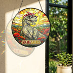 Mamasaurus T-Rex in a Poppy Field Stained Glass Suncatcher