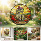 Mamasaurus T-Rex in a Poppy Field Stained Glass Suncatcher