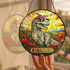 Mamasaurus T-Rex in a Poppy Field Stained Glass Suncatcher