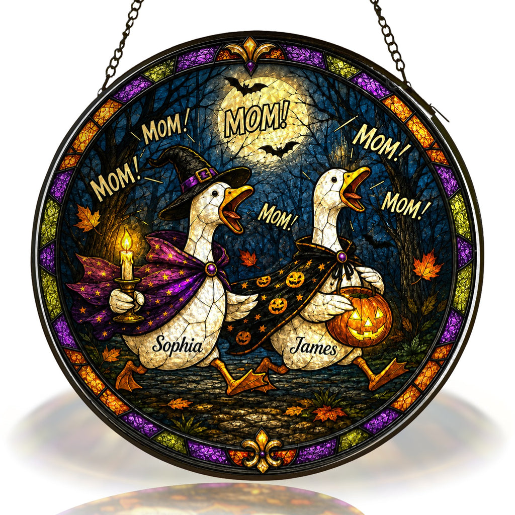 Personalized Halloween Geese MOM! Stained Glass Suncatcher
