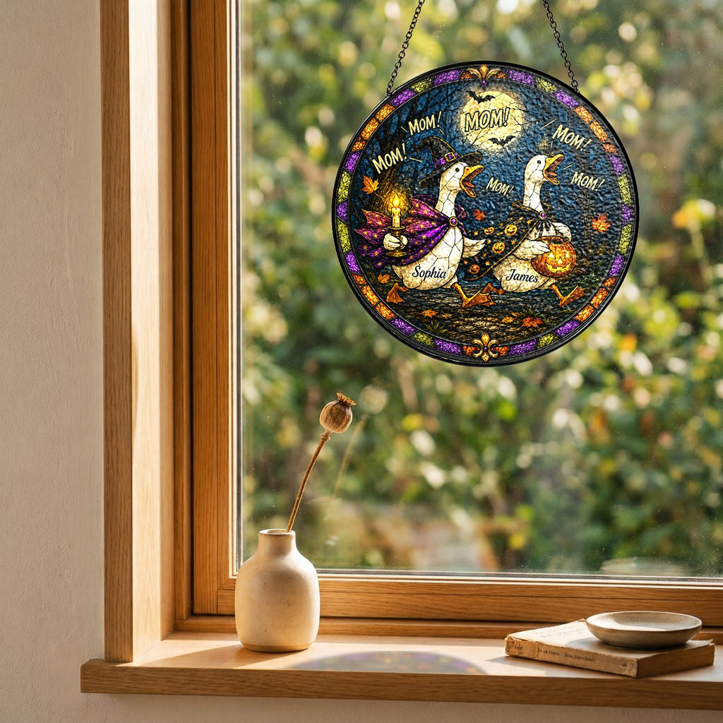 Personalized Halloween Geese MOM! Stained Glass Suncatcher