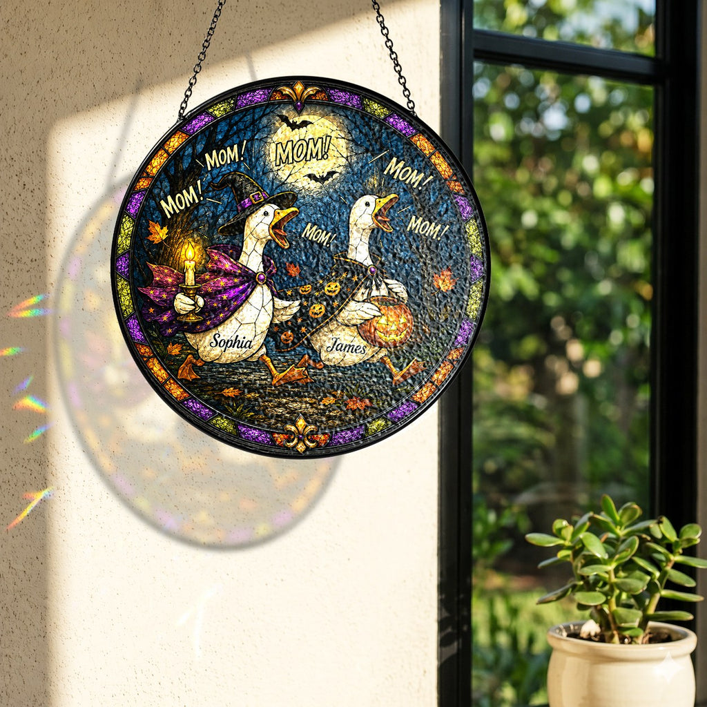 Personalized Halloween Geese MOM! Stained Glass Suncatcher