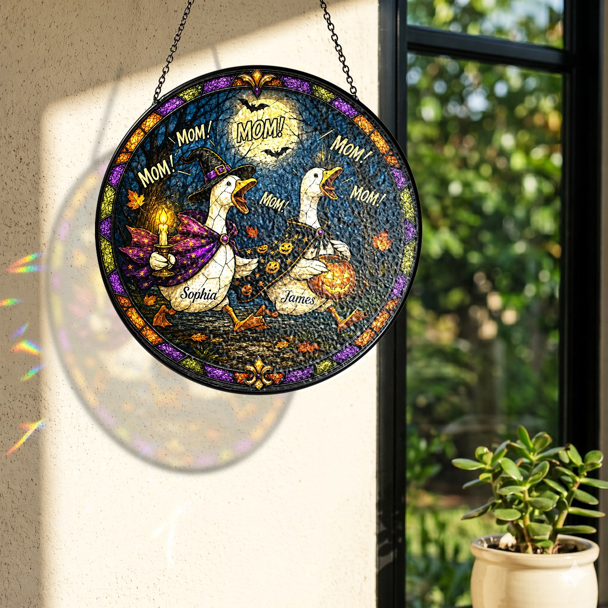 Personalized Halloween Geese MOM! Stained Glass Suncatcher
