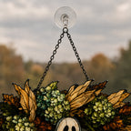Ghost with Boo Sign and Autumn Wreath Holographic Acrylic Suncatcher