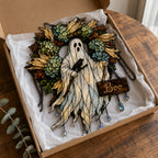 Ghost with Boo Sign and Autumn Wreath Holographic Acrylic Suncatcher