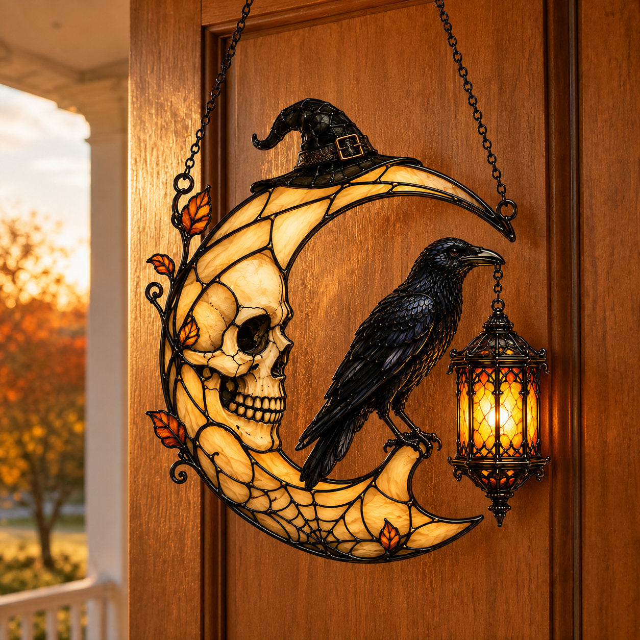 Skull Moon Raven and Lantern Holographic Acrylic Suncatcher
