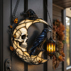 Skull Moon Raven and Lantern Holographic Acrylic Suncatcher