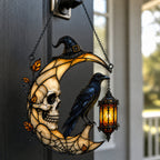 Skull Moon Raven and Lantern Holographic Acrylic Suncatcher