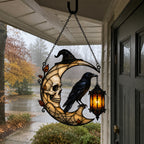 Skull Moon Raven and Lantern Holographic Acrylic Suncatcher