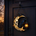 Skull Moon Raven and Lantern Holographic Acrylic Suncatcher