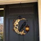 Skull Moon Raven and Lantern Holographic Acrylic Suncatcher