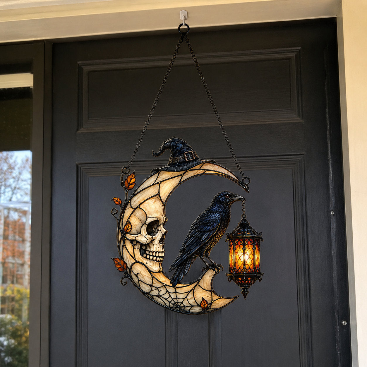Skull Moon Raven and Lantern Holographic Acrylic Suncatcher