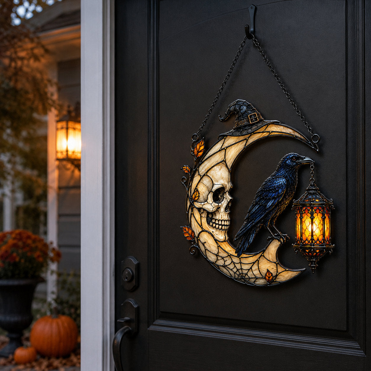 Skull Moon Raven and Lantern Holographic Acrylic Suncatcher