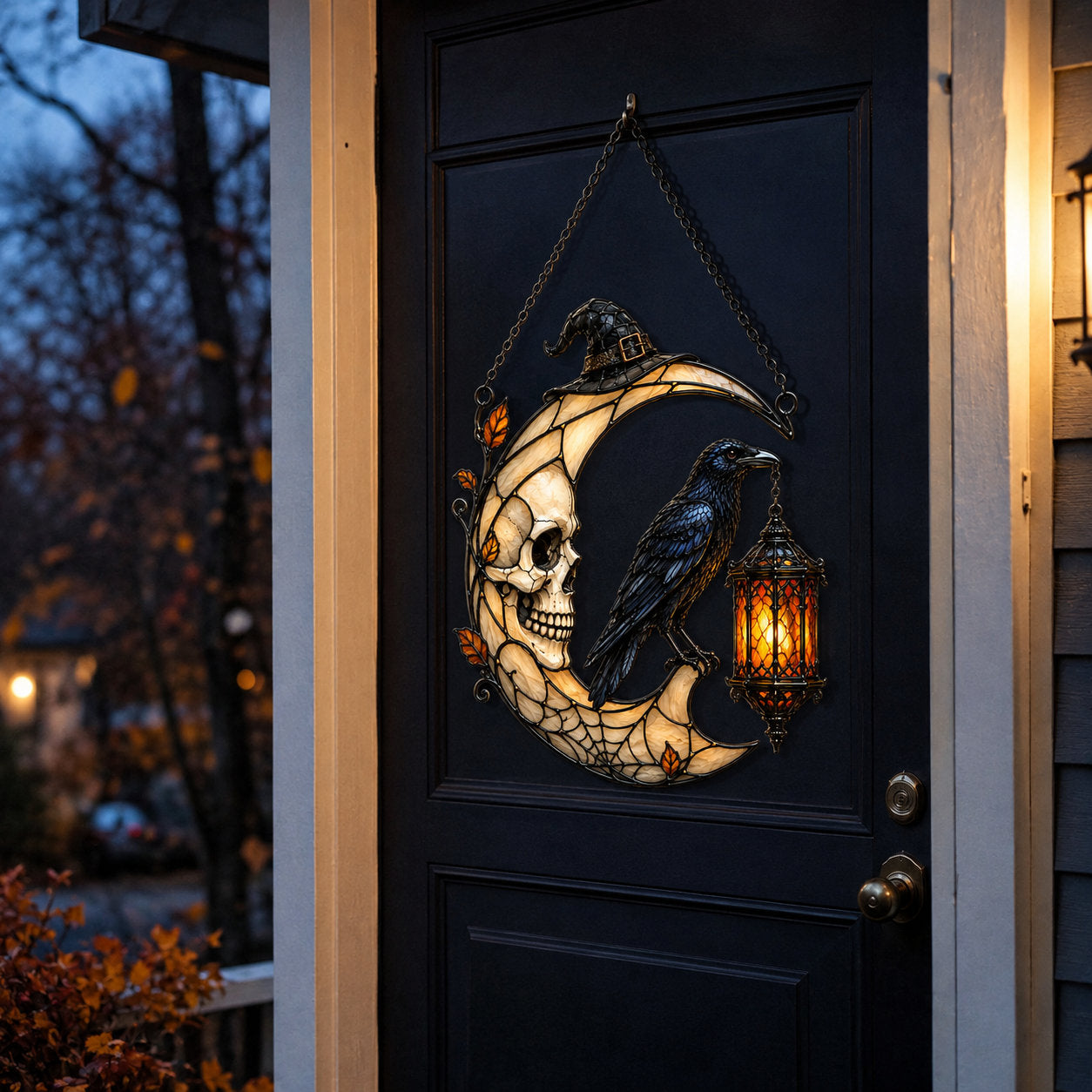 Skull Moon Raven and Lantern Holographic Acrylic Suncatcher