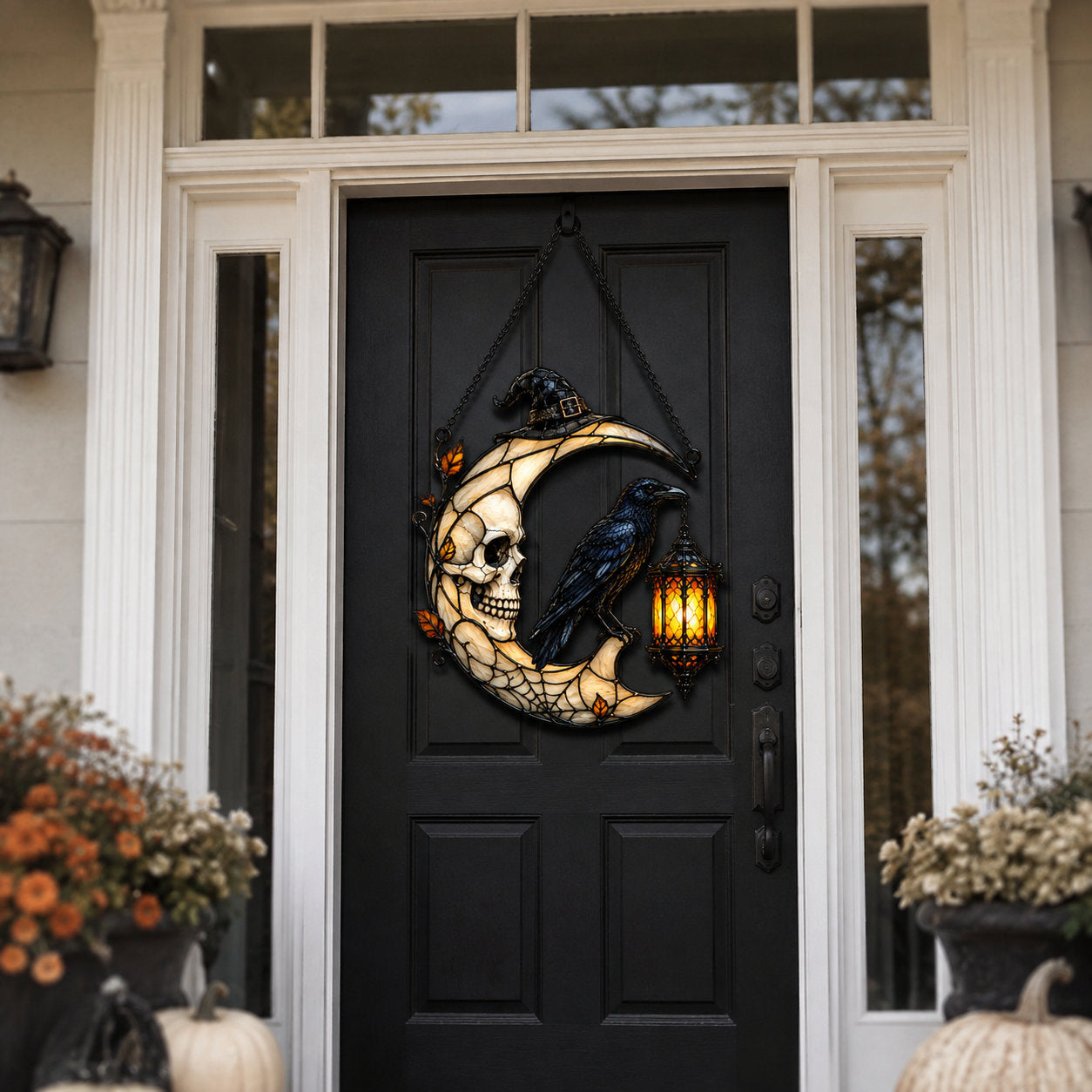 Skull Moon Raven and Lantern Holographic Acrylic Suncatcher