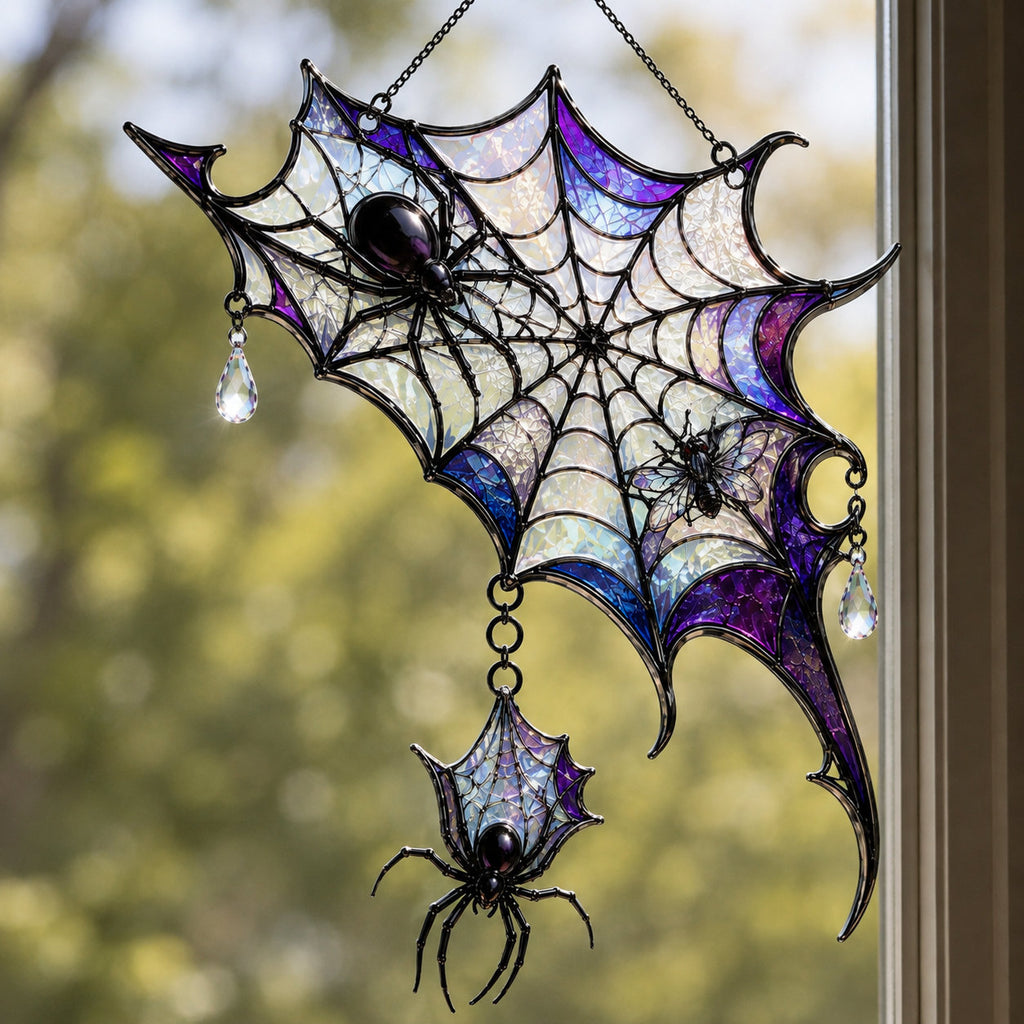 Iridescent Spider Web Corner Holographic Acrylic Suncatcher