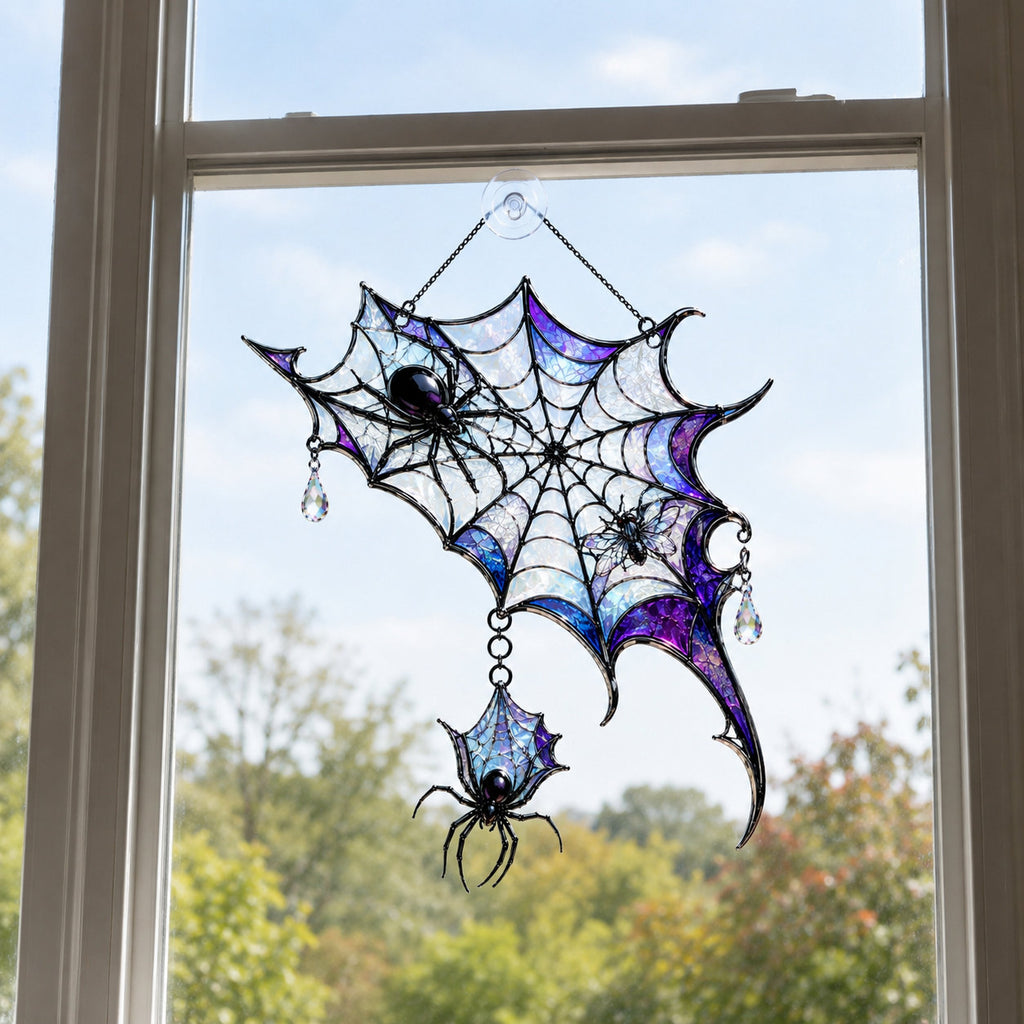 Iridescent Spider Web Corner Holographic Acrylic Suncatcher