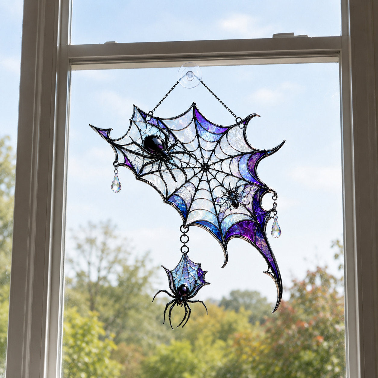 Iridescent Spider Web Corner Holographic Acrylic Suncatcher