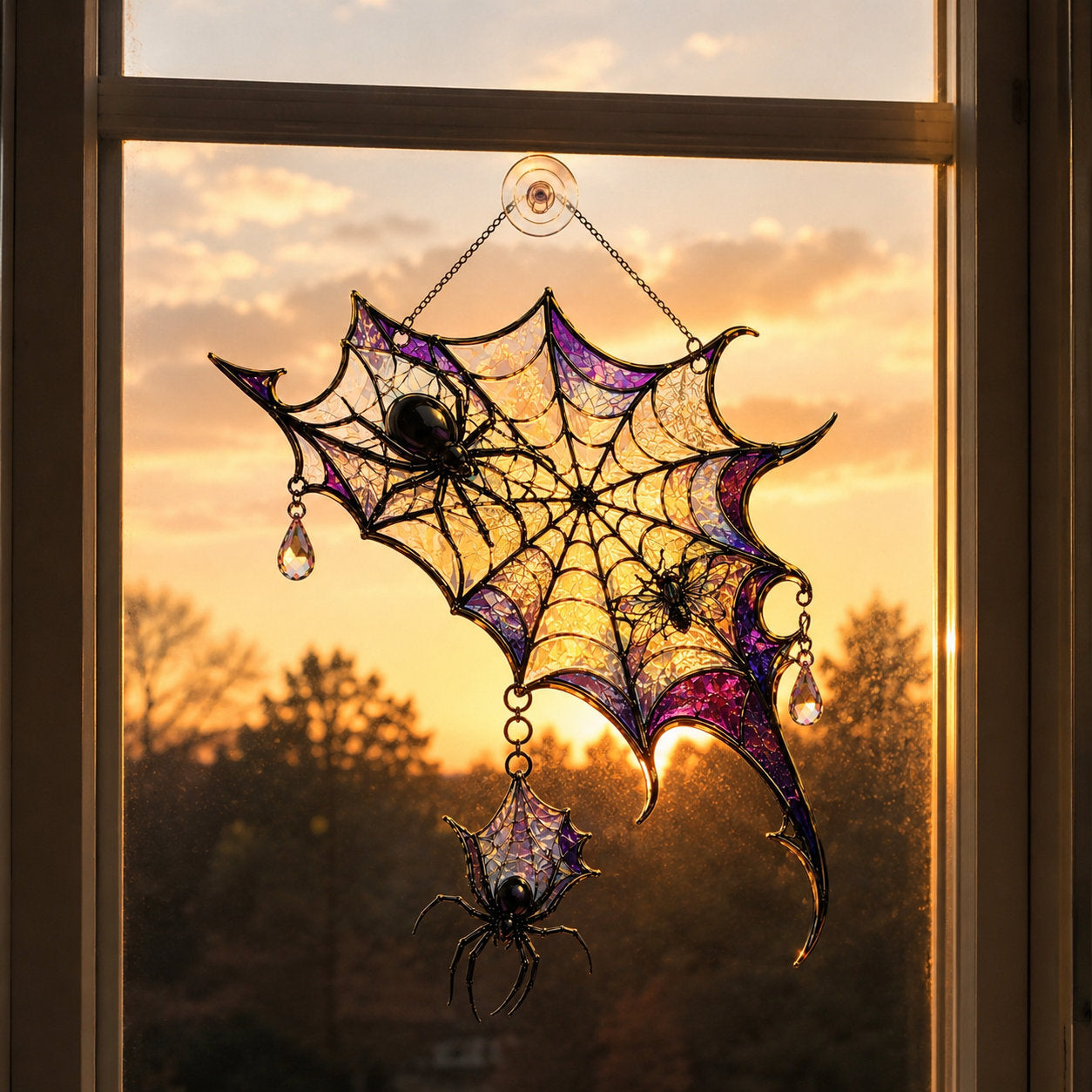 Iridescent Spider Web Corner Holographic Acrylic Suncatcher