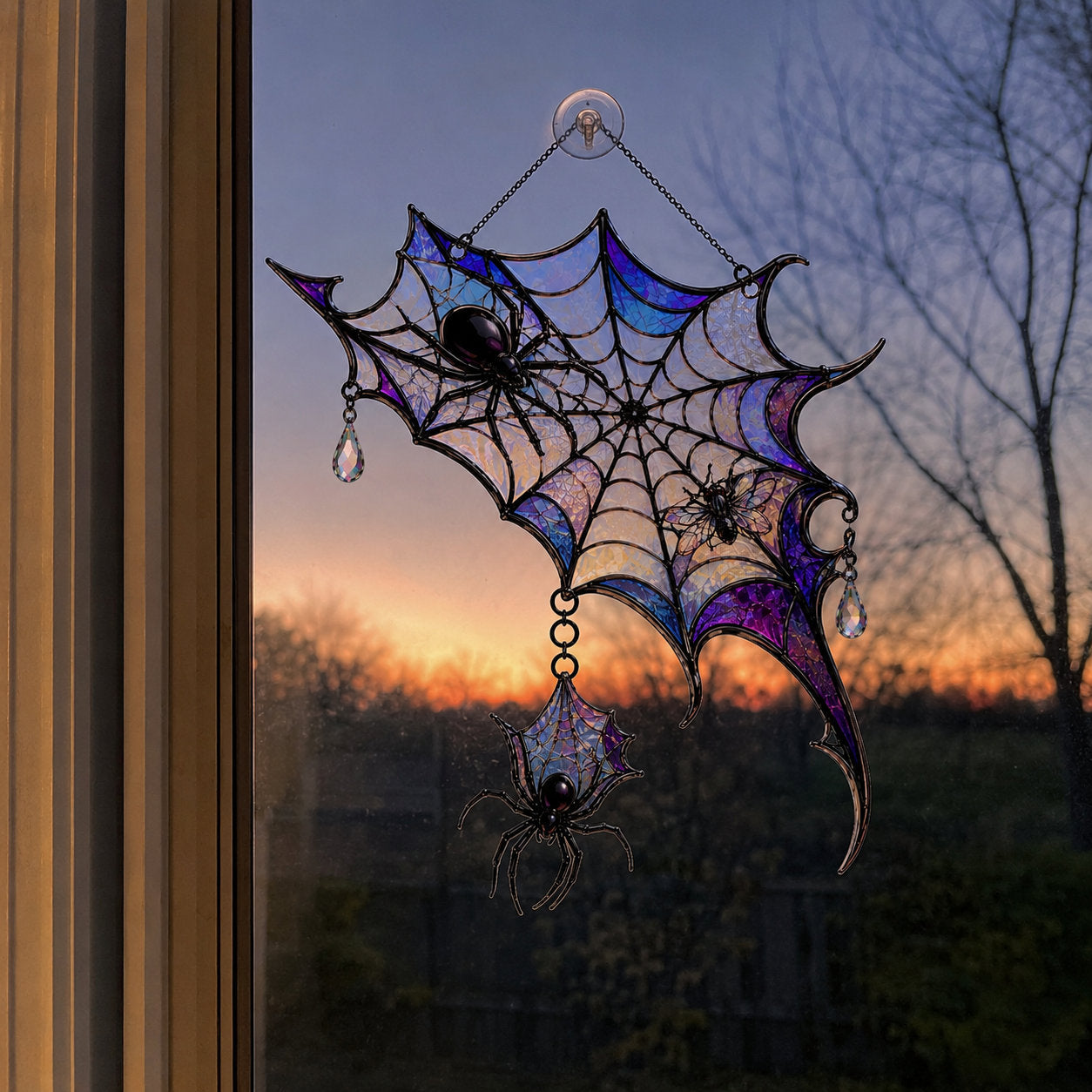 Iridescent Spider Web Corner Holographic Acrylic Suncatcher