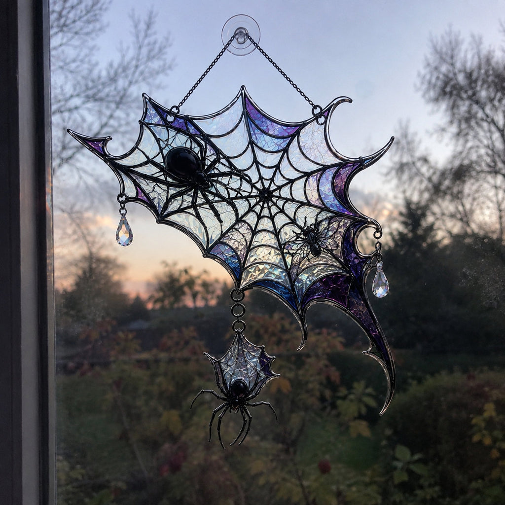 Iridescent Spider Web Corner Holographic Acrylic Suncatcher