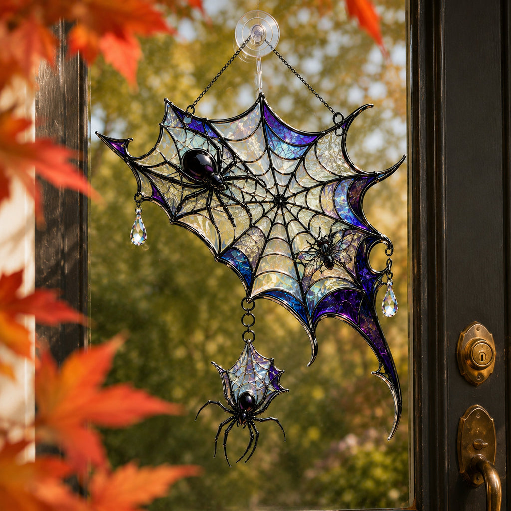 Iridescent Spider Web Corner Holographic Acrylic Suncatcher