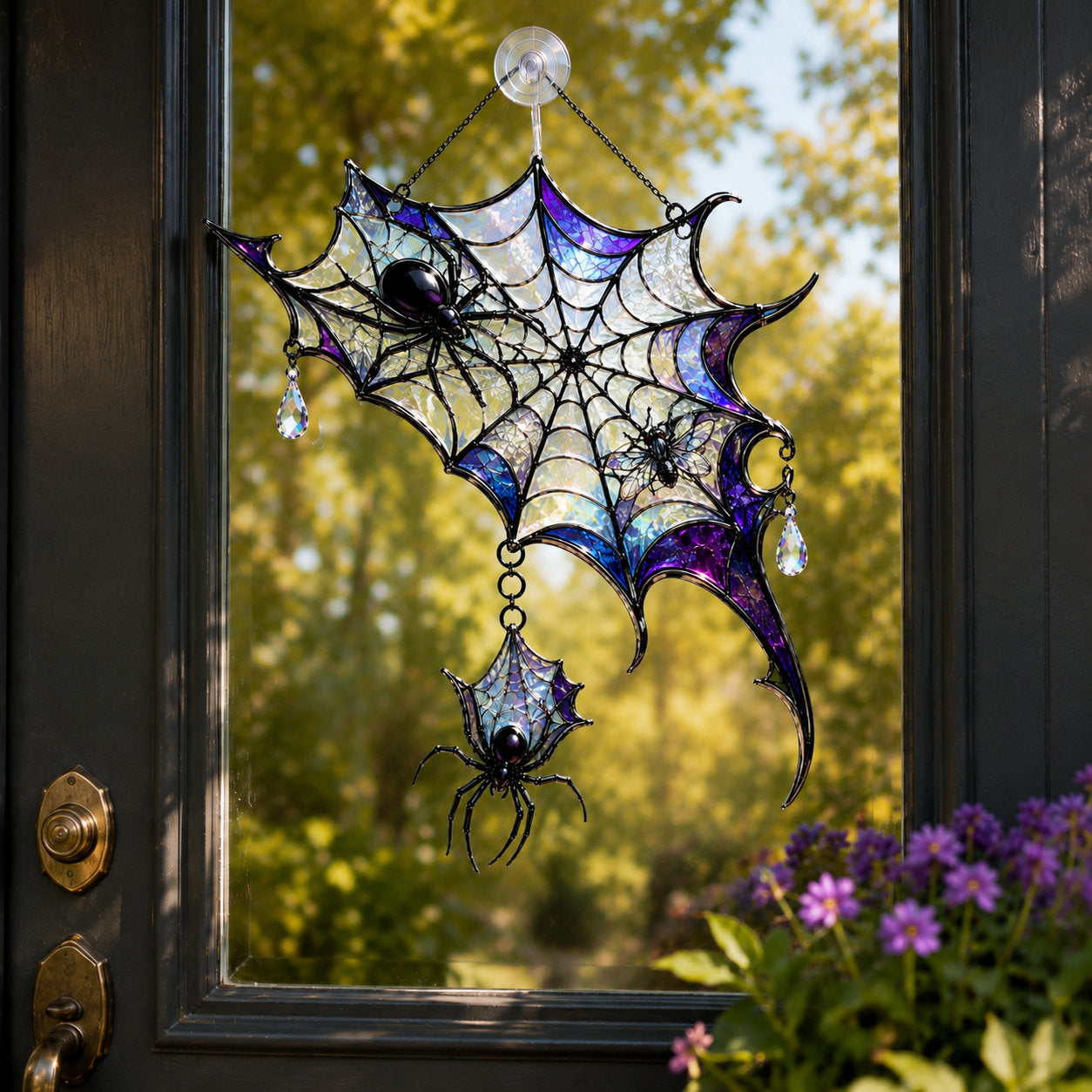 Iridescent Spider Web Corner Holographic Acrylic Suncatcher
