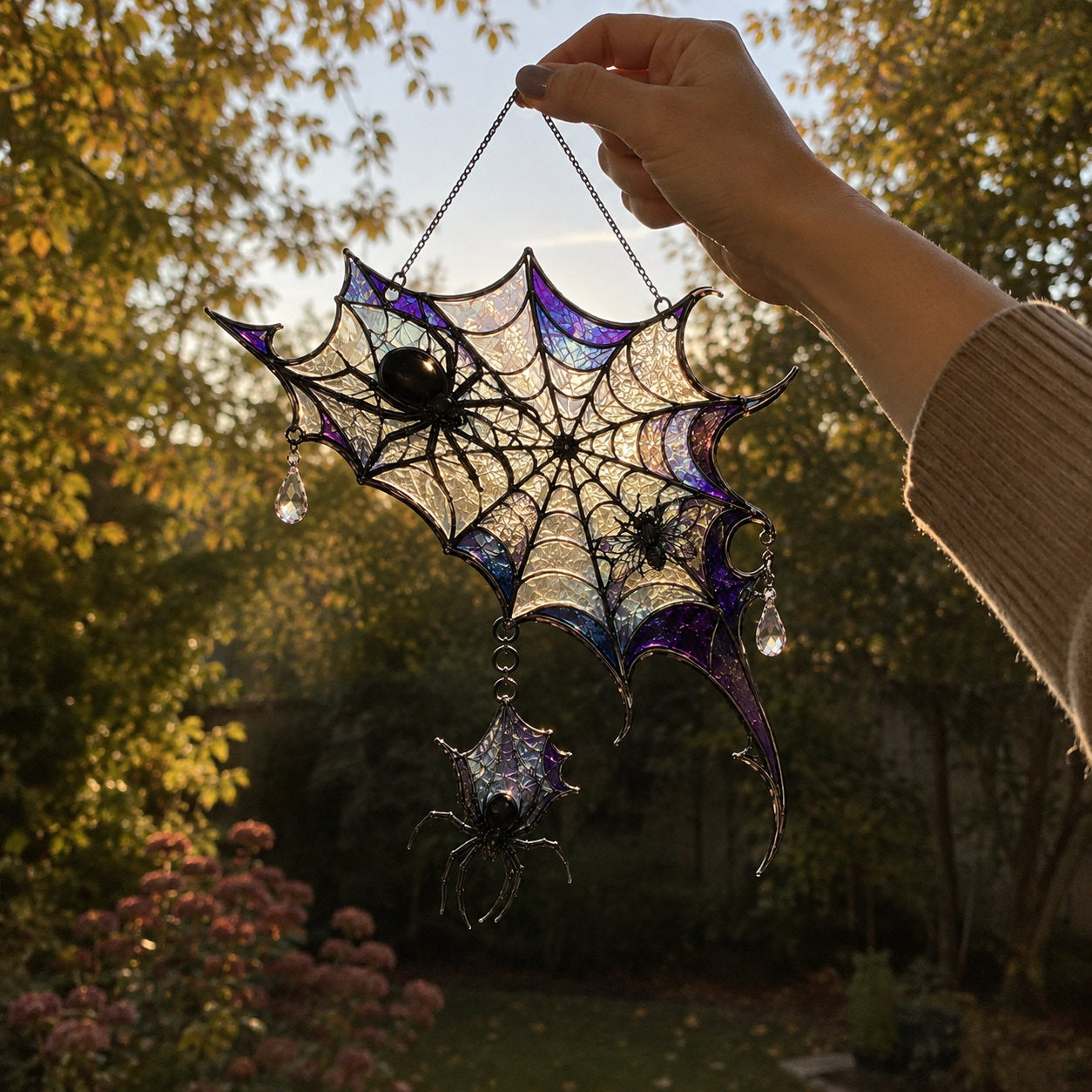 Iridescent Spider Web Corner Holographic Acrylic Suncatcher