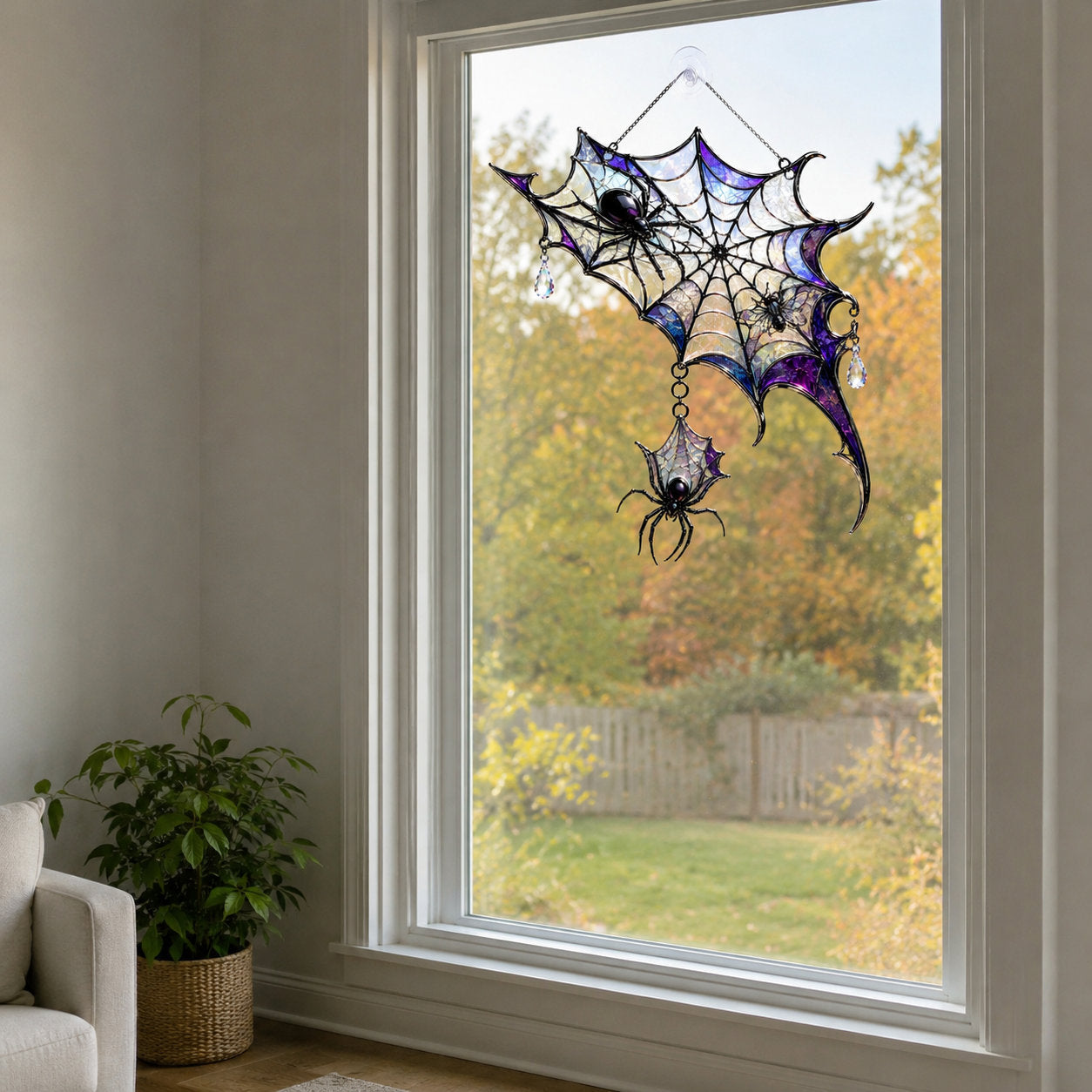 Iridescent Spider Web Corner Holographic Acrylic Suncatcher