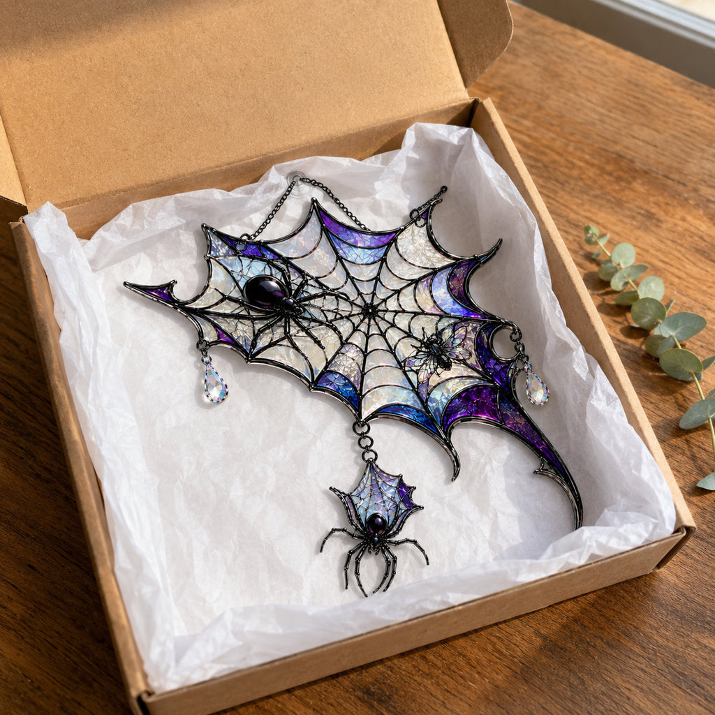 Iridescent Spider Web Corner Holographic Acrylic Suncatcher