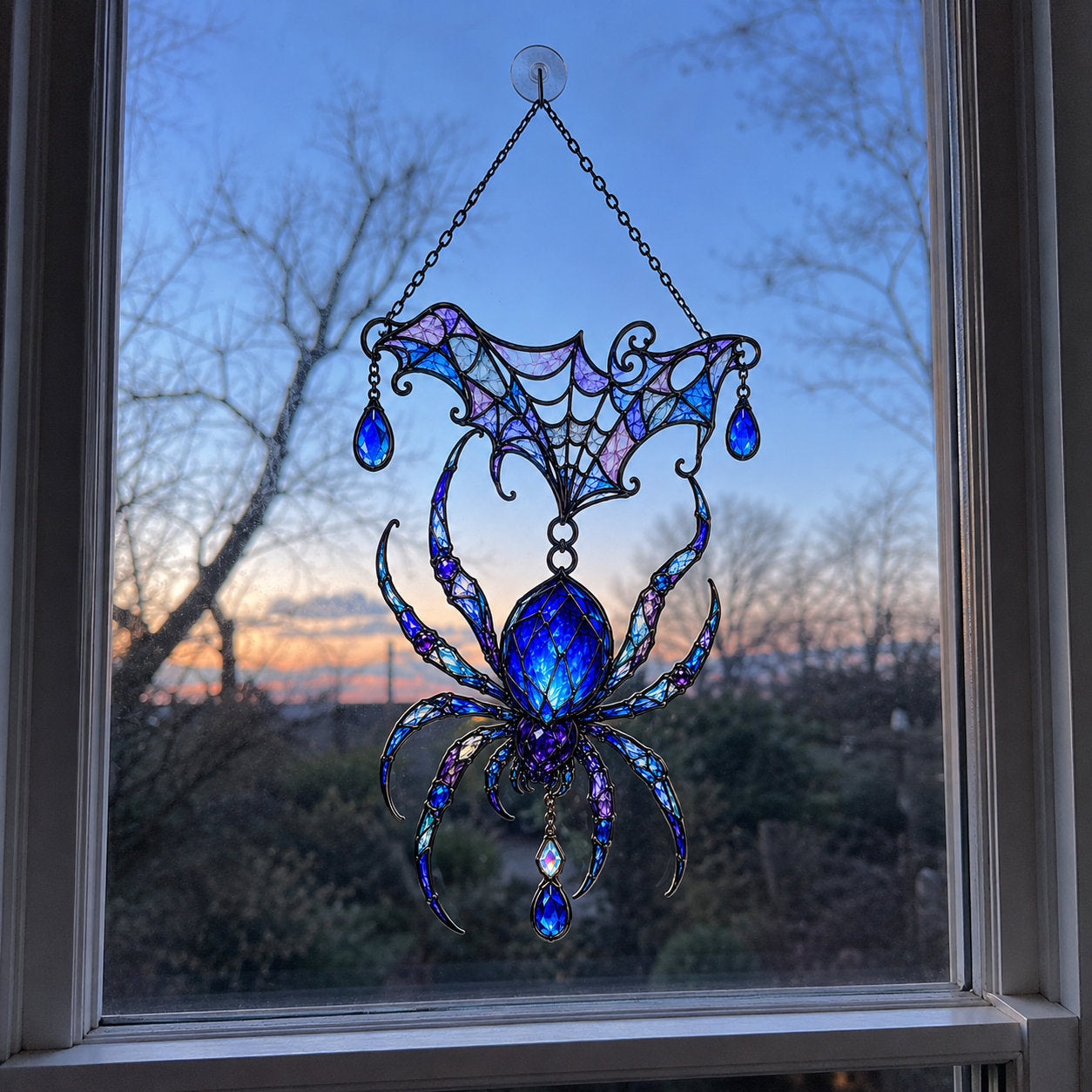 Jeweled Spider & Web Canopy Holographic Acrylic Suncatcher
