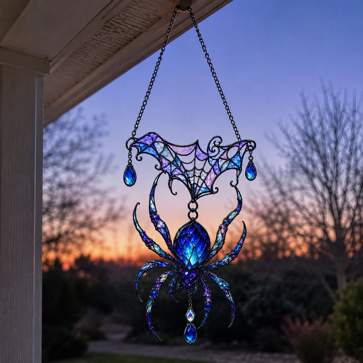 Jeweled Spider & Web Canopy Holographic Acrylic Suncatcher