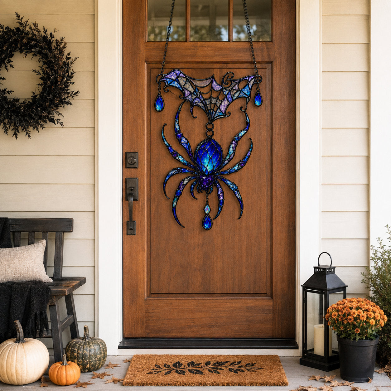 Jeweled Spider & Web Canopy Holographic Acrylic Suncatcher