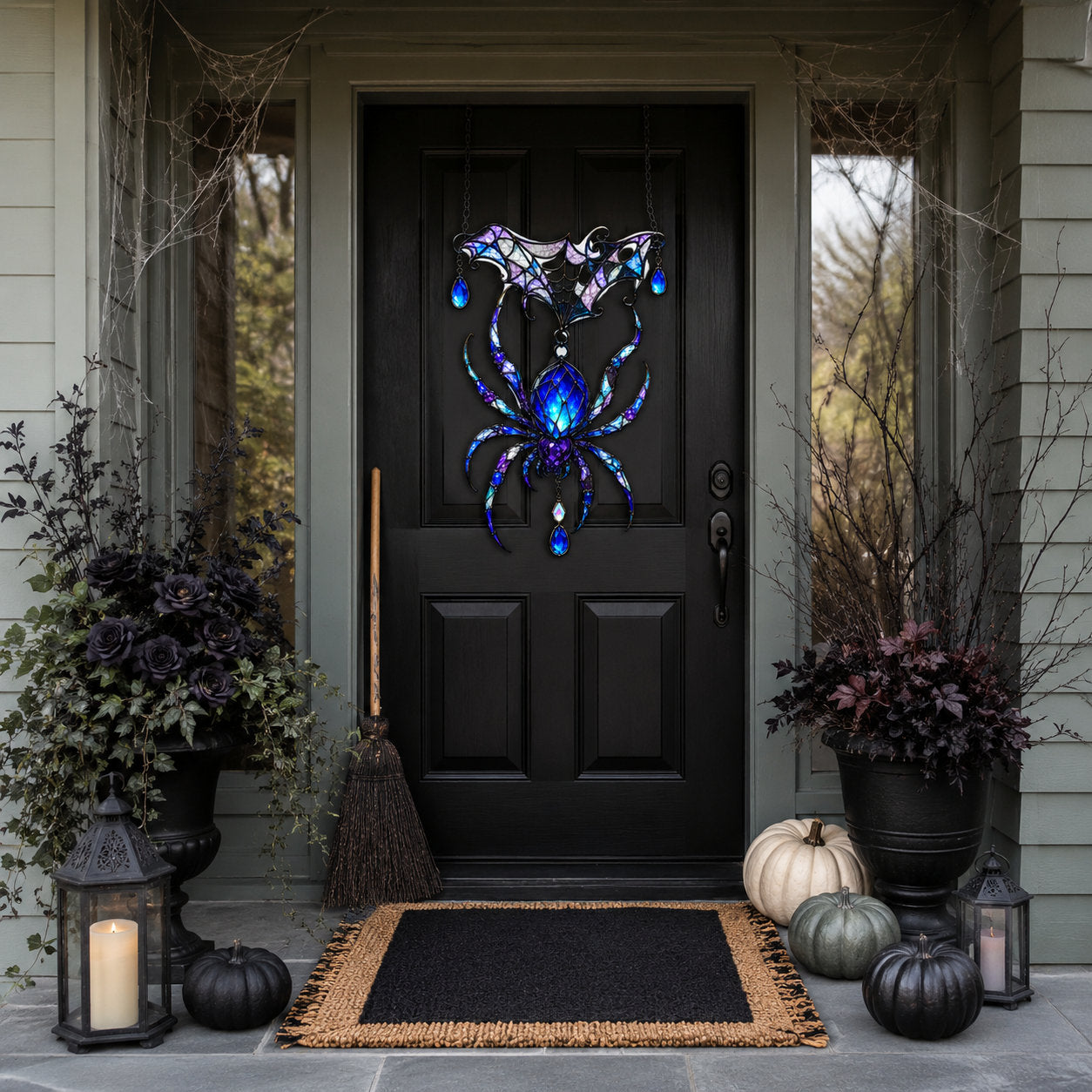Jeweled Spider & Web Canopy Holographic Acrylic Suncatcher