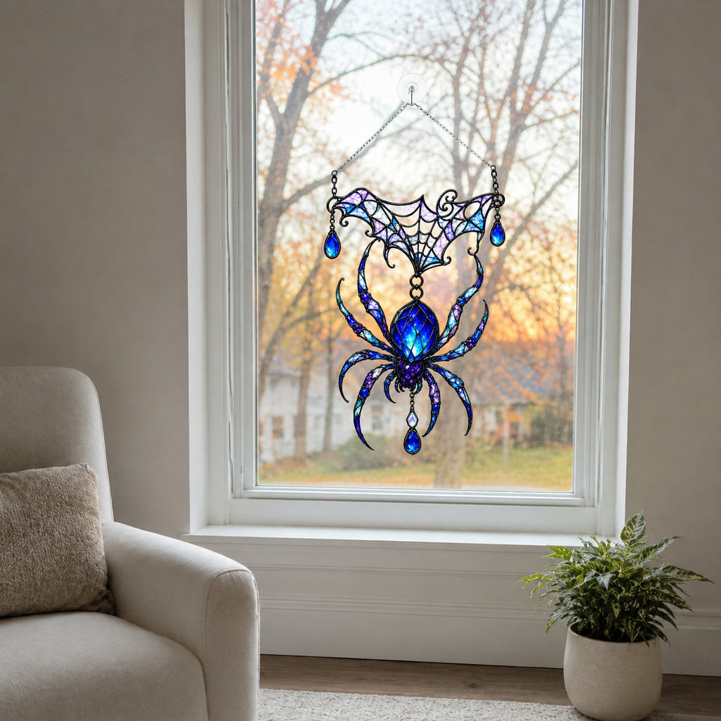 Jeweled Spider & Web Canopy Holographic Acrylic Suncatcher