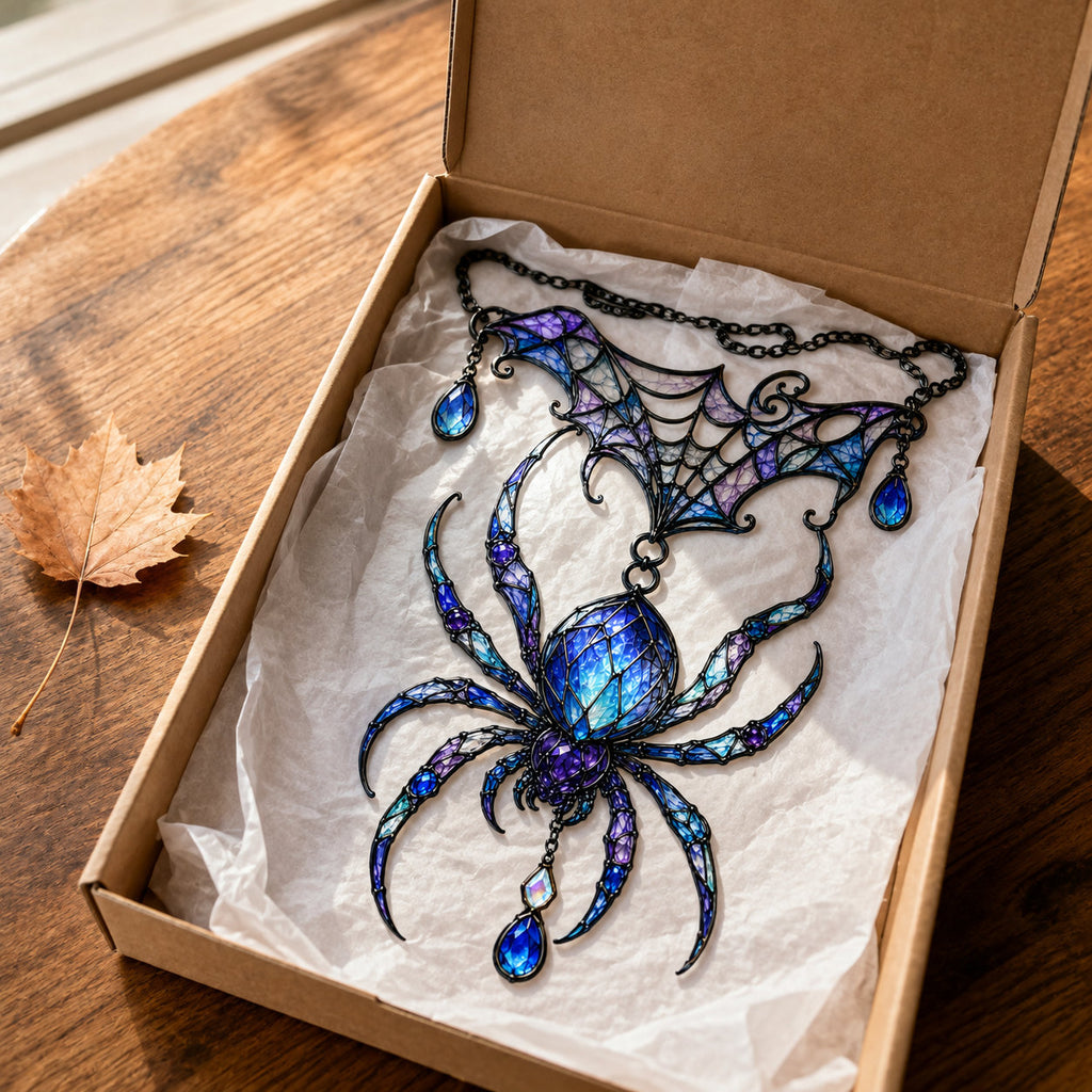 Jeweled Spider & Web Canopy Holographic Acrylic Suncatcher